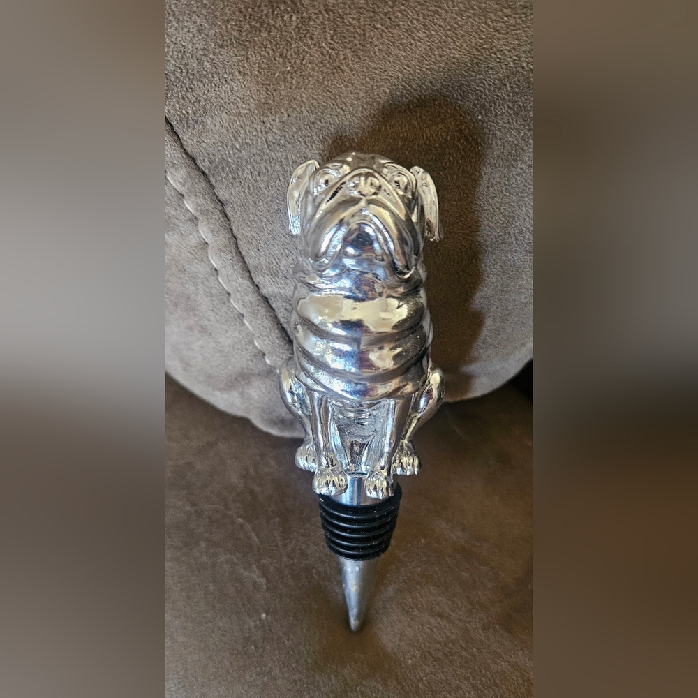 Cost Plus World Market Silver Bulldog Bottle Stopper